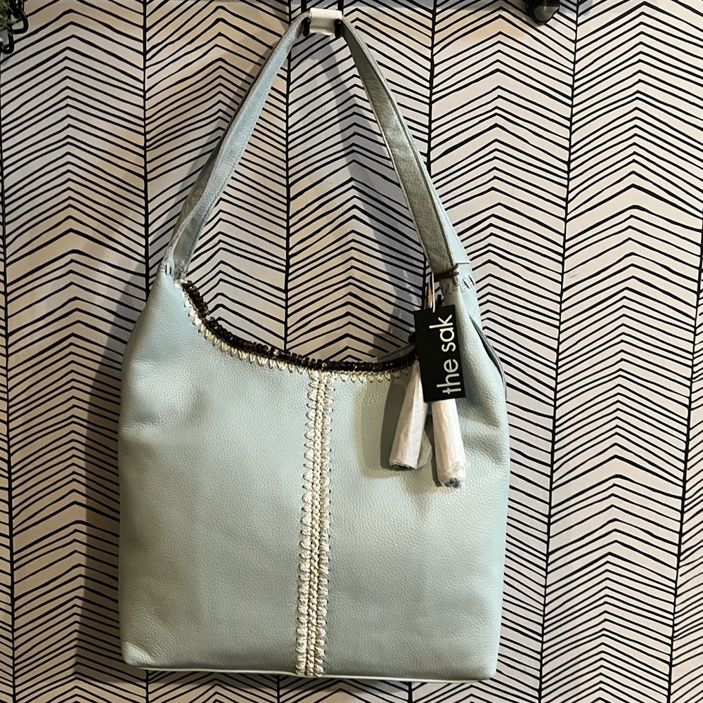 The Sak Light Blue Hobo Bag with Tan Tassel - Picture 7 of 8